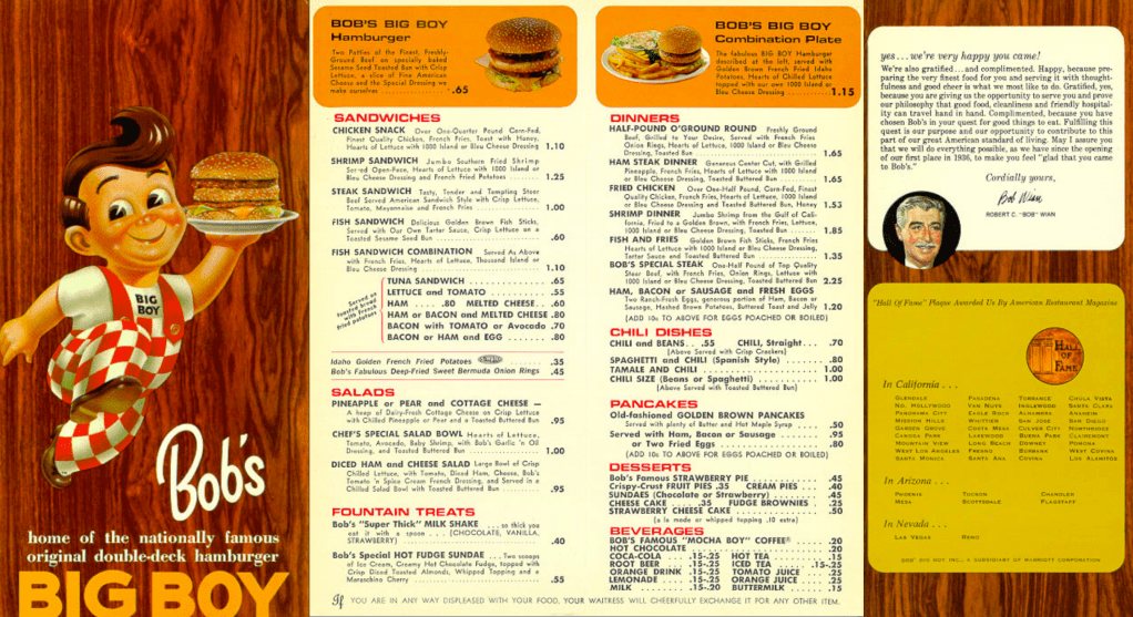 Bob's Big Boy menu courtesy of the Los Angeles Public Library menu collection.